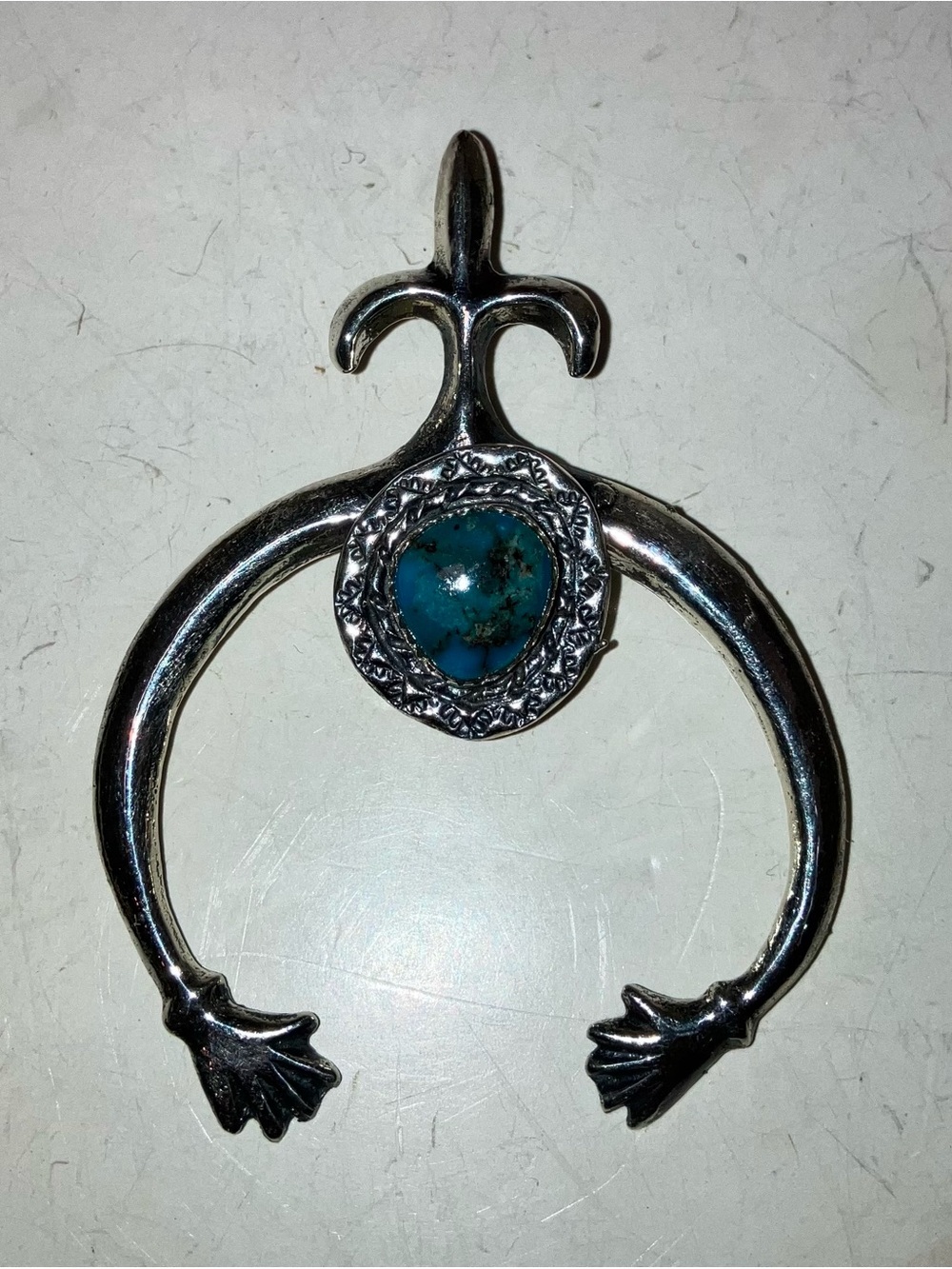 AJ Sterling Silver Native inspired Naja Pendant with Kingman Turquoise